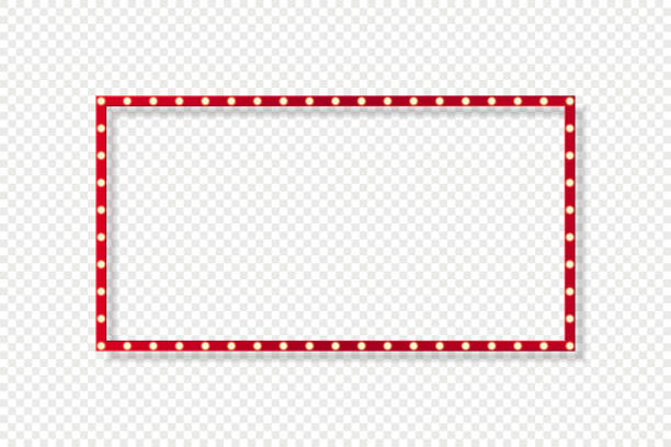 Red retro light box frame border with 15:8 aspect ratio, for 16:9 work project, web, presentation, thumbnail, cut out, isolated.