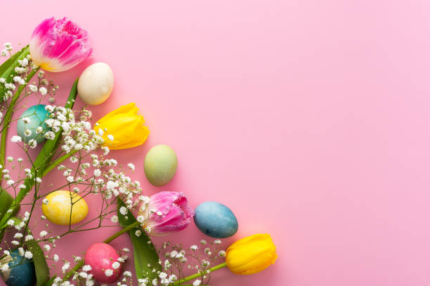 istock Easter eggs and tulips with gypsophila 2199487669