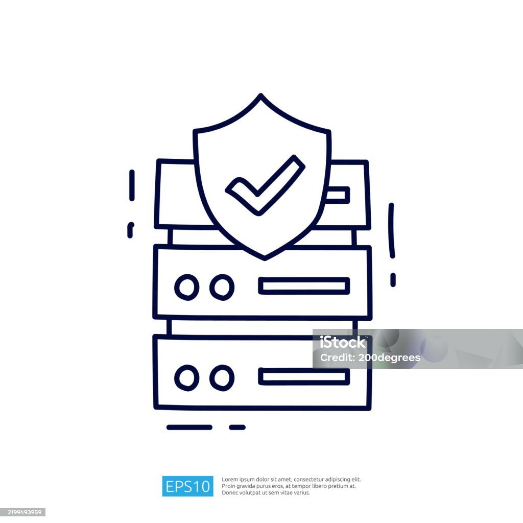 The Image Depicts A Stack Of Servers Secured By A Shield With A Check ...