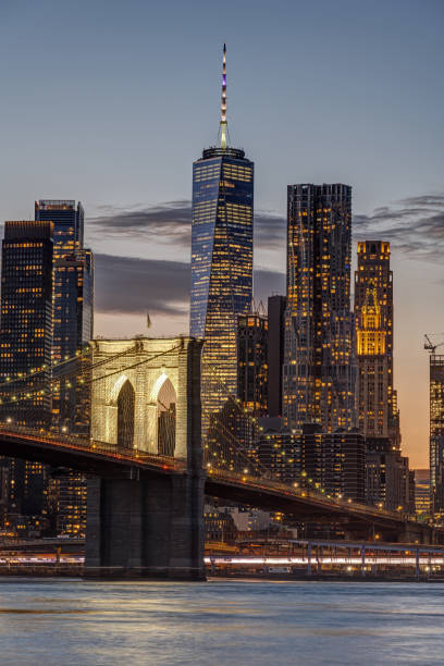 istock The famous Brooklyn Bridge after sunset 2199514199