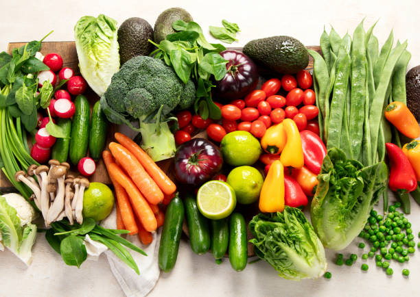 istock Assortment of fresh organic vegetables in rainbow colors. 2199521113