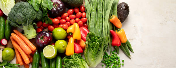 istock Assortment of fresh organic vegetables in rainbow colors. 2199522012
