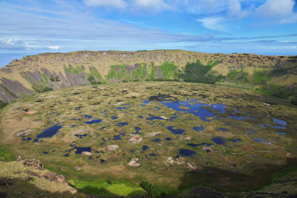 Crater of Rano Kau volcano in Rapa Nui, Easter Island of Chile