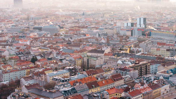 Vienna, Austria - 30 July 2024: Aerial view of city center of Vienna.