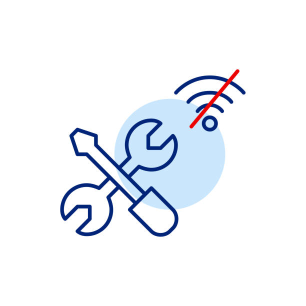 istock Screwdriver and wrench tools, no wi-fi symbol. Offline maintenance, settings and support. Pixel perfect, editable stroke icon 2199528909
