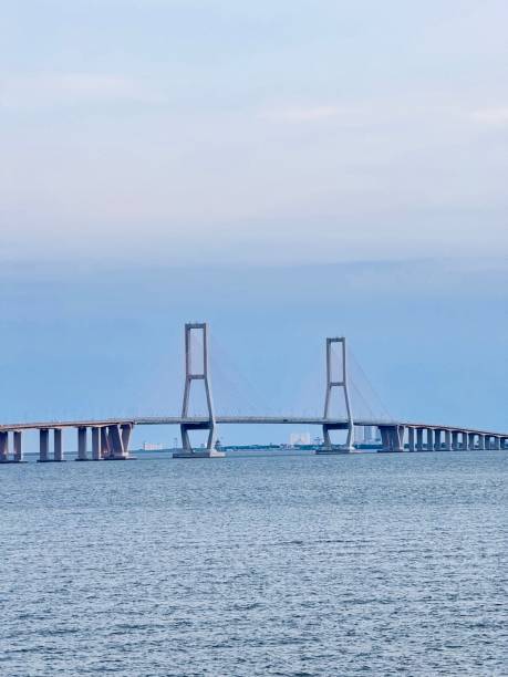 istock Suramadu Bridge Over Madura Strait with Calm Ocean and Blue Sky. — Longest Cable-Stayed Bridge in Indonesia, Coastal View, Urban Skyline, Maritime Landmark, Scenic Travel Destination, Tourism, Architecture. 2199528923