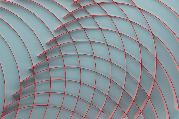 istock Modern energy abstract background with thin red curved lines, crossing, grid on light blue color. 3d illustration for design, wallpaper, flyer, card, poster in medicine, sciences, study, business. 2199540909