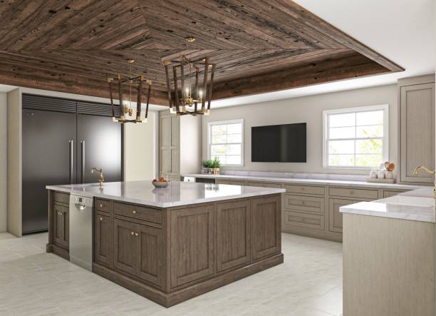 Luxury Kitchen Interior with Wooden Accents and Modern Appliances
