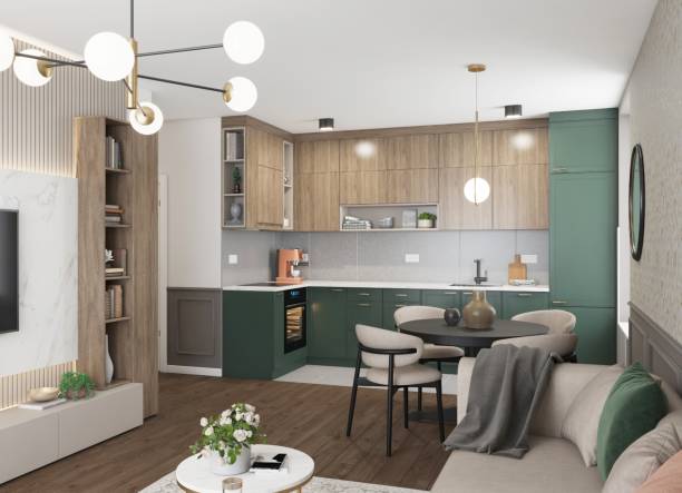 istock Modern Apartment Interior Featuring Stylish Kitchen and Cozy Living Area 2199554344