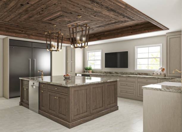 istock Modern Rustic Kitchen Interior Featuring Wooden Elements and Elegant Fixtures 2199555309