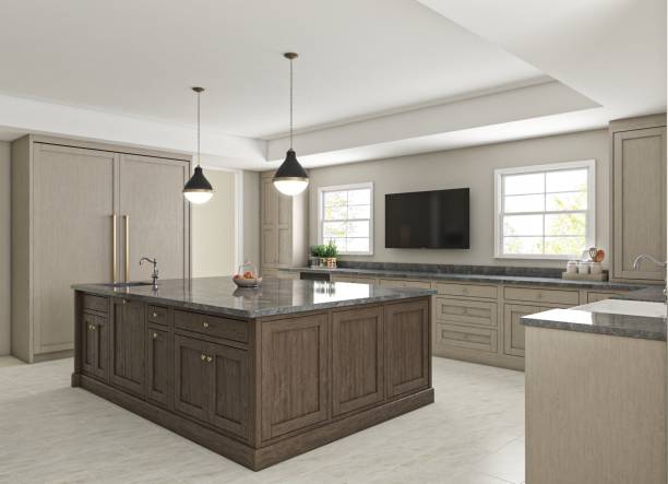 istock Modern Kitchen Design with Spacious Island and Sleek Lighting Fixtures 2199555349
