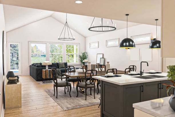 istock Modern Open-Concept Living Space with Elegant Dining and Kitchen Areas 2199555459
