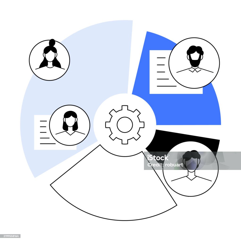 Team Collaboration Chart With Gear And Four Human Figures In Circular ...