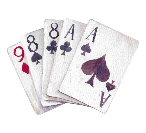 istock Dead Man's Hand card layout, Texas Hold'em poker cards Watercolor hand painted illustration 2199561783