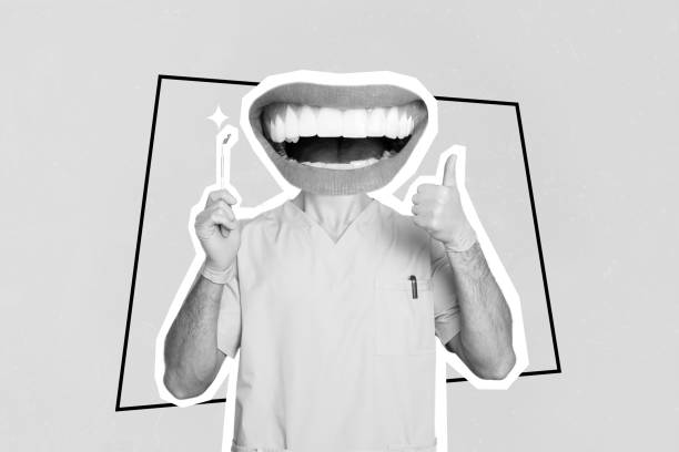 Creative collage image of dentist doctor hold tool equipment demonstrate thumb up isolated on yellow background.