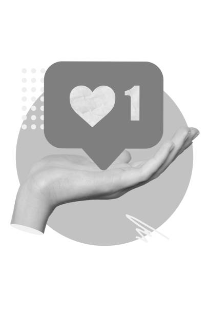 istock Vertical collage illustration of arm palm hold like notification telegram instagram tiktok facebook 2199562861
