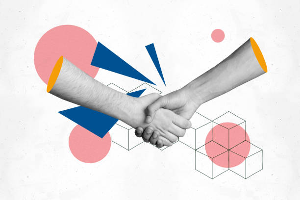 istock Creative sketch collage of business people handshake gesture approval project development success colleagues cooperation support 2199563535