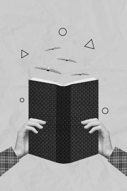 istock Composite collage of hands holding novel reading materials interesting information useful knowledge surreal fly books isolated on blue background 2199563550