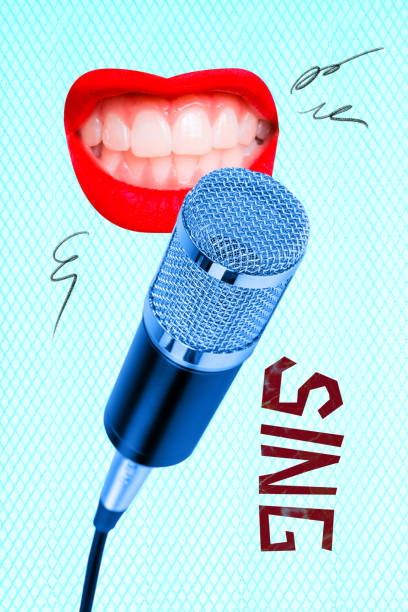 istock 3D photo collage template trend artwork composite of lips teeth sing song microphone concert night occasion party carefree weekend poster 2199563606