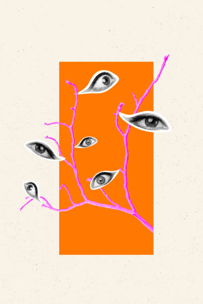 istock Creative artwork template sketch image 3D collage of silhouette sticker eyes branch wooden stick security oversee eyesight vision escape 2199563806