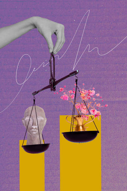 istock Exclusive image vertical photo collage of hand hold scale comparison weigh sculpture doll vase flower bunch bloom decoration 2199564003