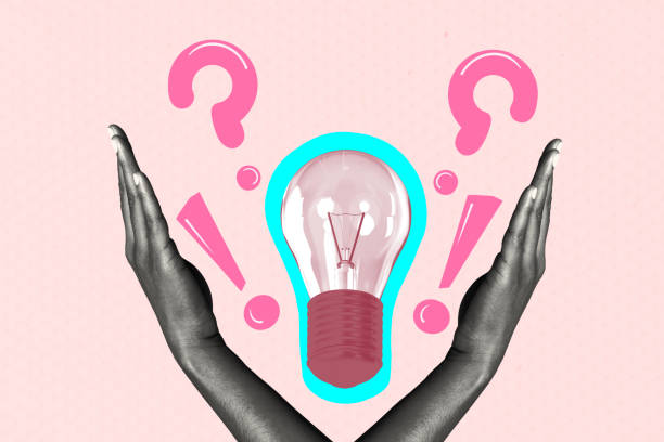 istock Composite art 3d image collage of human hands show palms high-five gesture light bulb enlightenment power idea finding plan 2199564038