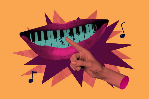 istock Poster image vertical photo collage of anonym guy instead head mouth lips grimace teeth bleaching gerbera flower guitar imitation 2199564111