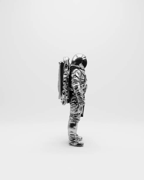 istock Astronaut spaceman silver black white monochrome space helmet suit exploration futuristic side 2199564157