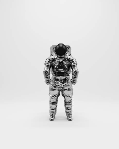 istock Astronaut spaceman silver black white monochrome space helmet suit exploration futuristic front 2199564210