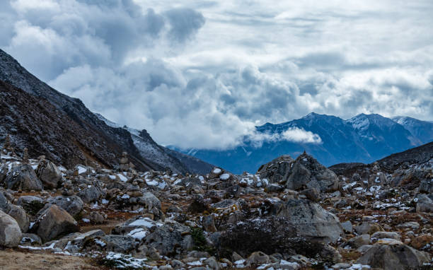 Close up view of stones mark. Sagarmatha (Everest) National Park, Nepal.