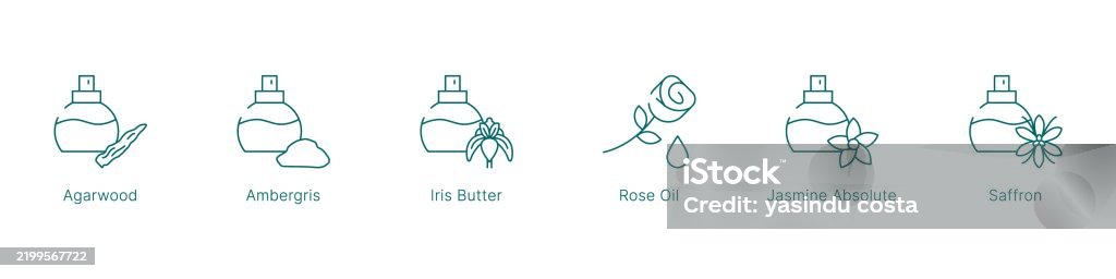 Exotic and Floral Fragrance Notes Vector Icon Set - Векторная графика Алойное Дерево роялти-фри Exotic and Floral Fragrance Notes Vector Icon Set - Векторная графика Алойное Дерево роялти-фри