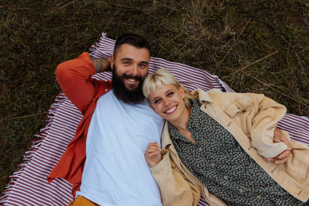 istock Cheerful Caucasian couple on picnic. 2199582705
