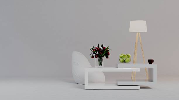 Cozy living room with white coffee table in scandinavian style