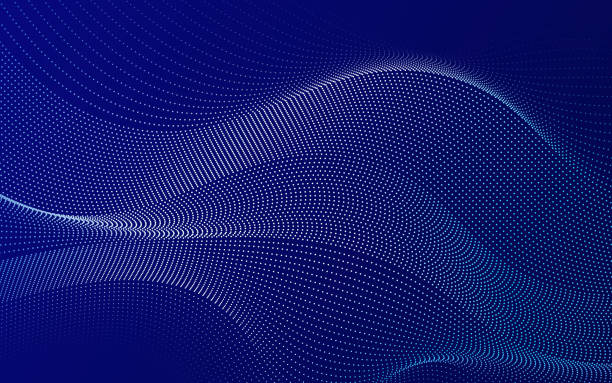 stockillustraties, clipart, cartoons en iconen met colorful gradient wave dotted lines on dark blue background. artificial intelligence background. design template for ads, banner, poster, cover, web, brochure, wallpaper, and flyer. - digitaal display