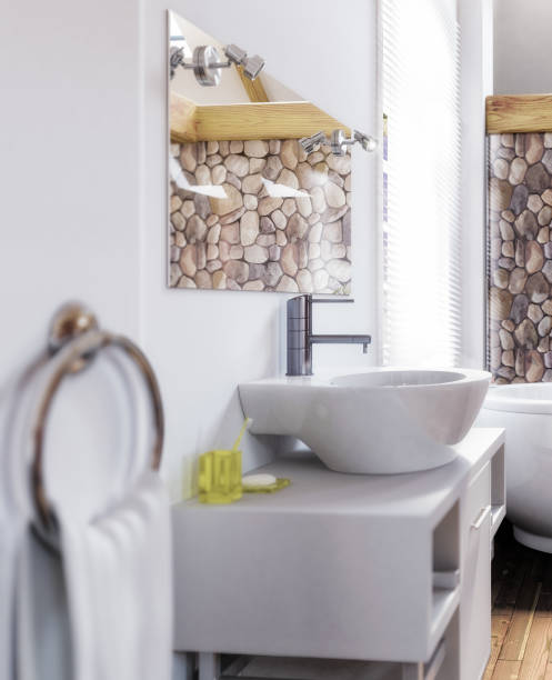 Double washbasin with two taps in the bathroom interior