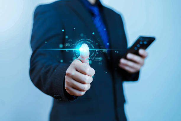 istock Security of future technology information concept, Businessman scan fingerprint access security personal data on identification, cybersecurity network with scan fingerprint 2199596696