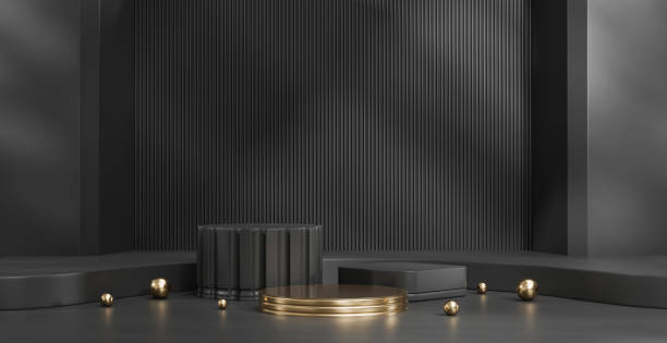 istock 3D rendering abstract gold platform podium product presentation background 2199597265