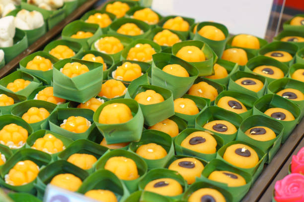 istock Thai Golden Drops (Thong Yod) in Banana Leaf Cups 2199600035