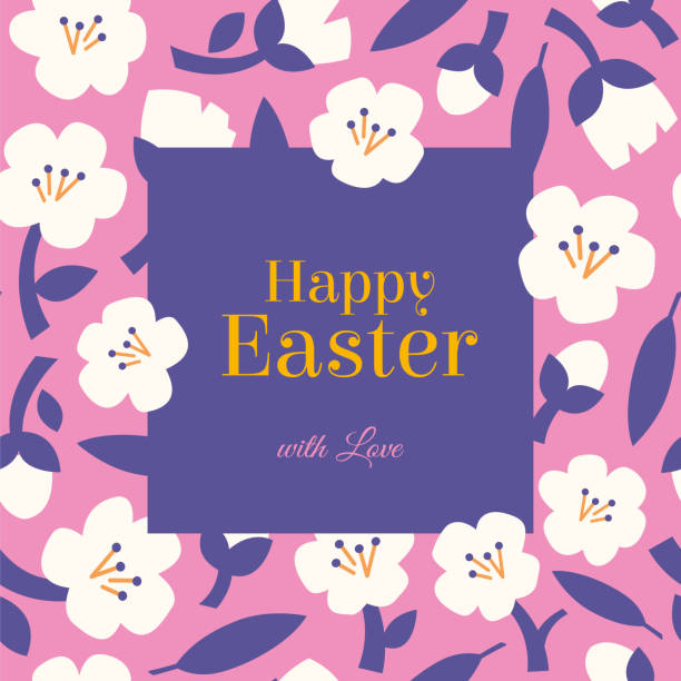 Easter greeting card with flowers frame. Stock illustration