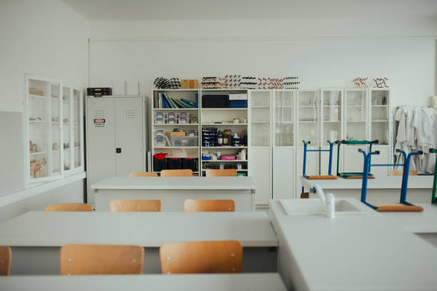 istock Science lab or specialized classroom for chemistry, biology or physic in school. 2199606256