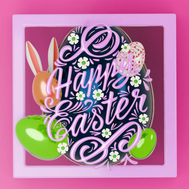 Happy Easter holiday banner. Greeting banner. 3d render. Space for text.