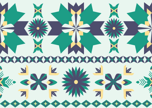 A geometric ethnic pattern adorns Native American fabric, tiles, and carpets in a vector illustration