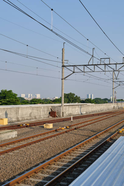Double Railway Tracks with Overhead Electric Wires