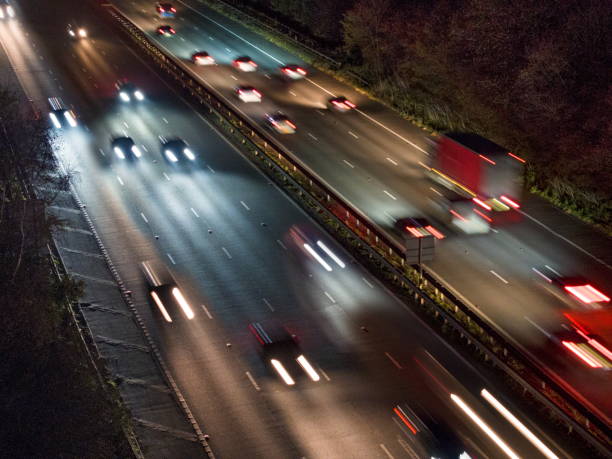 istock Aerial view of motorway at night 2199633904