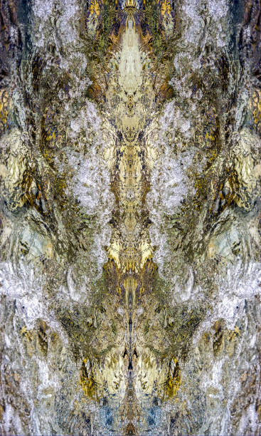 istock Golden and green. Abstractions for defining psychological state,  complex version based on the idea of ​​Rorschach inkblots, the surface of the river water and its vertically symmetrical reflection 2199635148