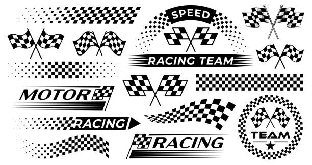 ilustrații de stoc cu steagul de start și de sfârșit. colecția de autocolante cu steag în carouri. colecția mare de dungi de curse. logo-uri și grafică pentru motorsport de curse. set vectorial complet - model de pătrăţele de şah