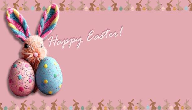 A charming Easter themed image featuring a pastel pink egg with adorable bunny ears, nestled in a wicker basket. Perfect for Easter greetings, social media, seasonal marketing, and holiday themed designs