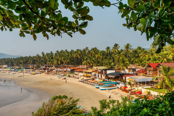 Beautiful landscape of sea ghoghla beach in diu and daman, Straw Umbrella the Beach for Summer Vacation Topic, Concept Lifestyle for Leisure Travel, beach life, holiday, resort, summer, vacation