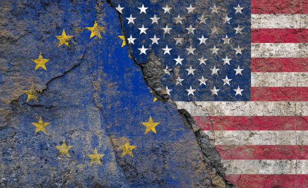 Flag of United States and European Union in the sky