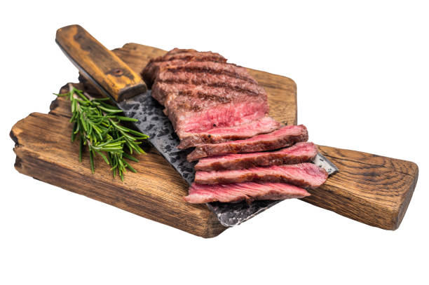 istock Savory shoulder steak Denver, beautifully cooked on the grill, highlighting its marbled texture and succulent taste. isolated on white background. top view 2199641689